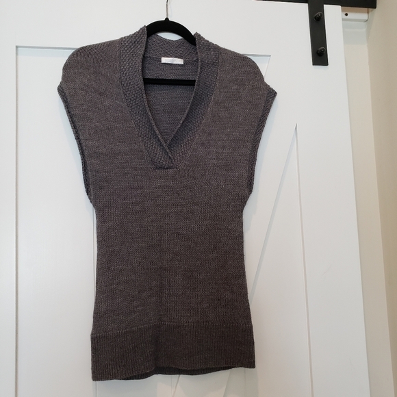 PROMOD Grey Heather V Neck Knit Sweater Vest, long vest, vintage sweater vest Sm - Picture 1 of 13